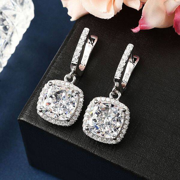 925 Sterling Silver Micro Pave Cubic Zirconia Dangle Hoop Earrings