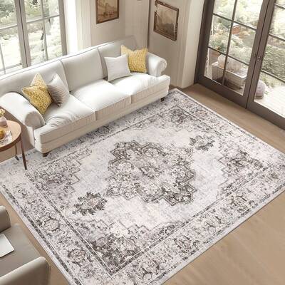 Garvee 6x9 Area Rugs for Living Room Washable, Soft Vintage Large Neutral Bedroom Rugs, Boho Farmhouse Low Pile Non-Slip Indo...