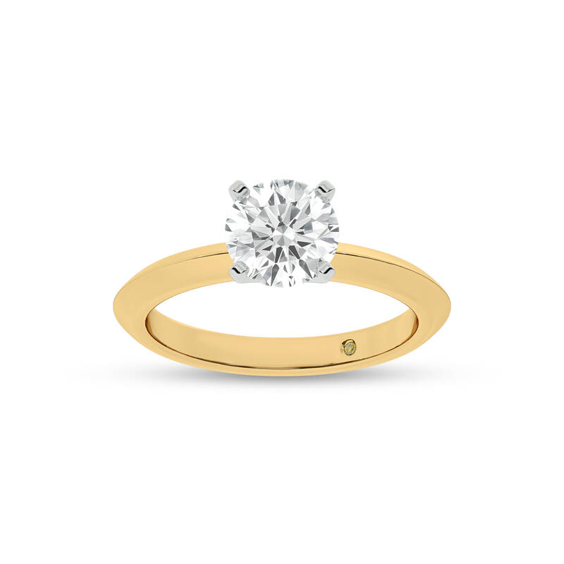 Prism Knife Edged Four Prong Round Lab Grown Solitaire Diamond Ring | 18K Yellow Gold 4 CT. TW.