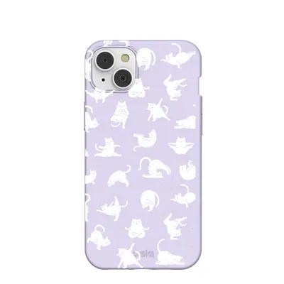 Lavender Yoga Cat iPhone 14 Plus Case