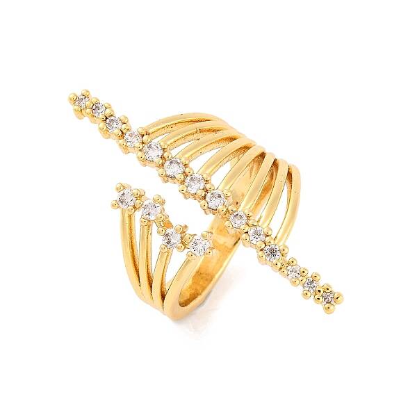 Brass Micro Pave Clear Cubic Zirconia Open Cuff Rings