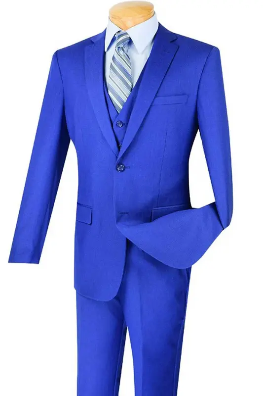 Vinci Men's Executive Style 3 Piece Slim Fit Suit with Flat Front Pants