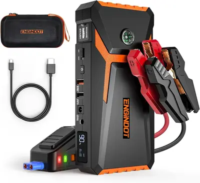 ENGINDOT Car Jump Starter, T8 800A Peak 18000mAh 12V with LCD Display for up to 7.0L Gas and 5.5L Diesel Engines,  with Case ...