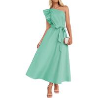 ZESICA Women's Summer One Shoulder Ruffle Dress 2025 Sleeveless Empire Waist Boho Flowy Maxi Dresses Breathable Casual Womens...