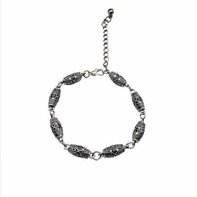 Vintage Ethnic Style Alloy Carved Ancient Silver Link Bracelet for Women