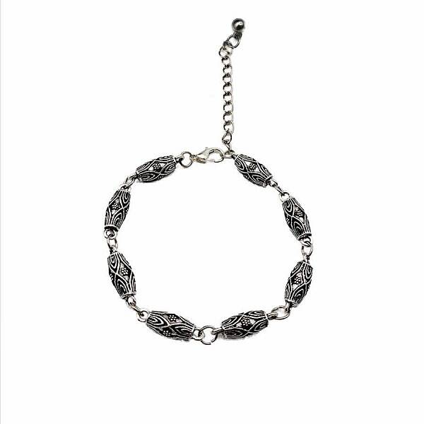 Vintage Ethnic Style Alloy Carved Ancient Silver Link Bracelet for Women