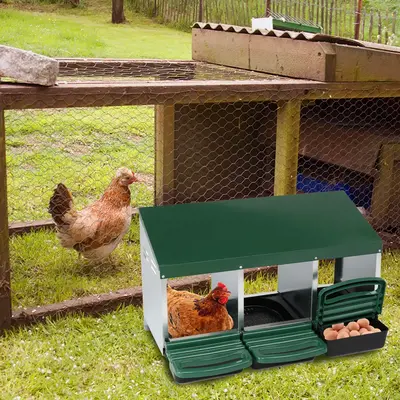 3 Compartment Roll Out Chicken Nesting Box with Plastic Basket, Egg Nest Box Chicken Laying Box Hens Chicken Coop Box, Red