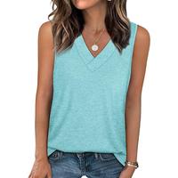 Encolax Tank Tops for Women Summer V Neck T Shirts Trendy Sleeveless Basic Tee Loose Fit
