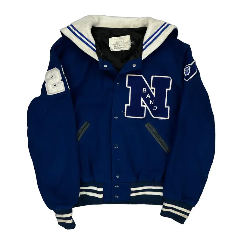 Band Hoosier Sporting Goods Varsity Jacket - Medium Blue Wool Blend