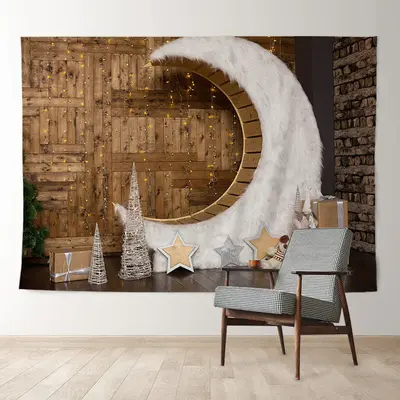 Aperturee Wood Wall Feather Moon Star House Winter Backdrop