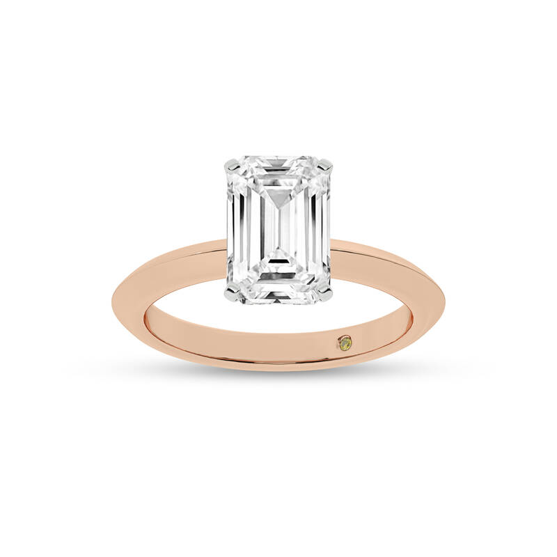 Prism Knife Edged Four Prong Emerald Cut Lab Grown Solitaire Diamond Ring | 14K Rose Gold 2 1/2 CT. TW.