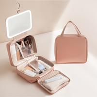 Luxury Portable PU Leather Toiletry travel Bag with Detachable LED Mirror–3 Light, Spacious Compartments waterproof Makeup ...
