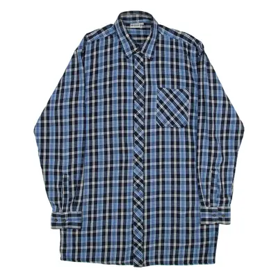 BREMO Mens Shirt Blue Check Long Sleeve L