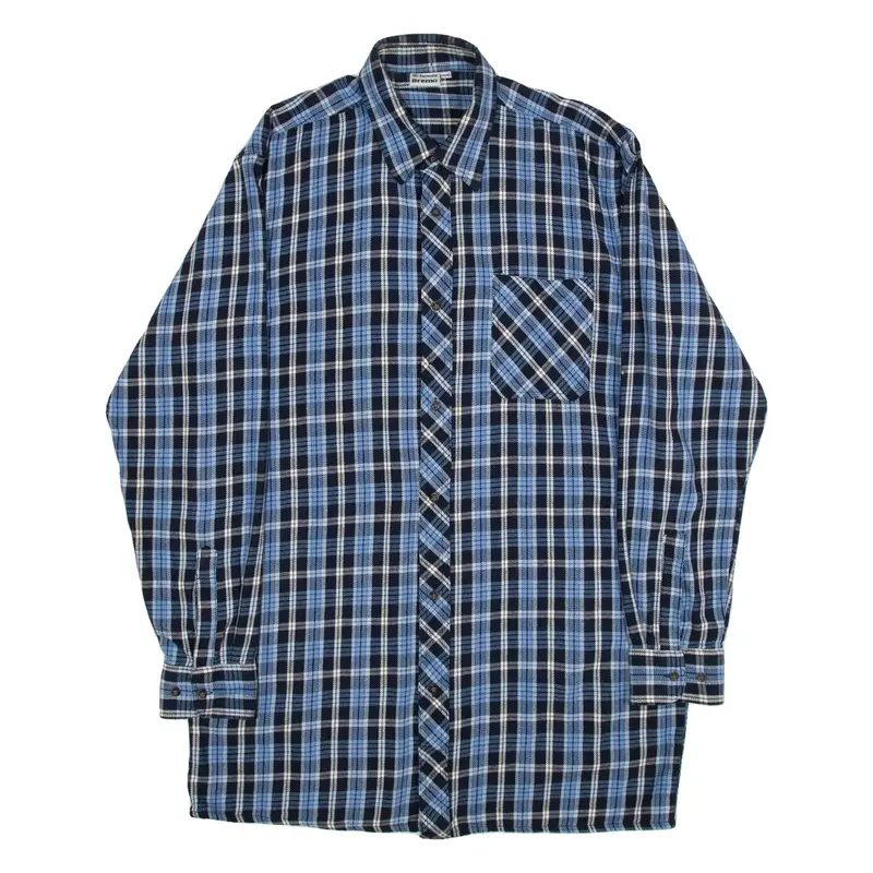 BREMO Mens Shirt Blue Check Long Sleeve L