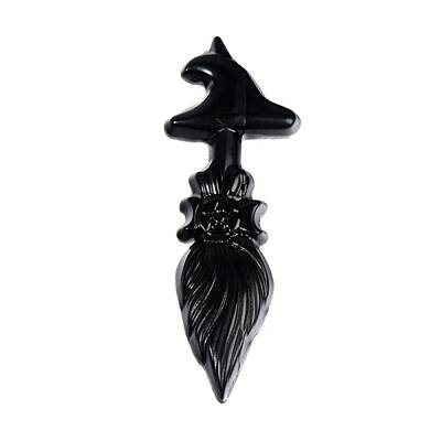 Natural Obsidian Wizard Broom Display Decoration