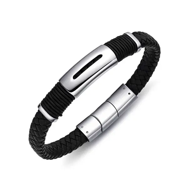 Diverse Modern Men's Leather and Steel Bracelet B1000150