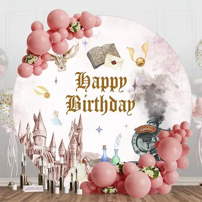 Aperturee Magic World Castle Train Round Birthday Backdrop - Aperturee
