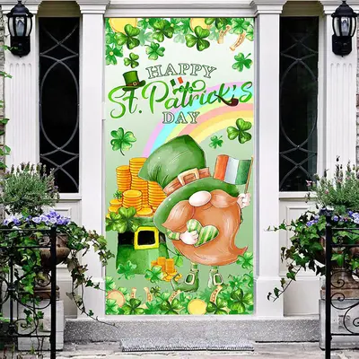 Aperturee Green Clover Rainbow Gnome St Patricks Day Door Cover, 30x80 Inch, 28.48 USD, st patricks day door covers, ZZML075A...
