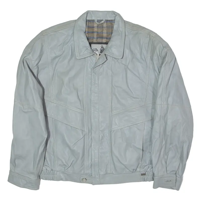 M FLUES Mens Lined Jacket Grey Leather 80s S