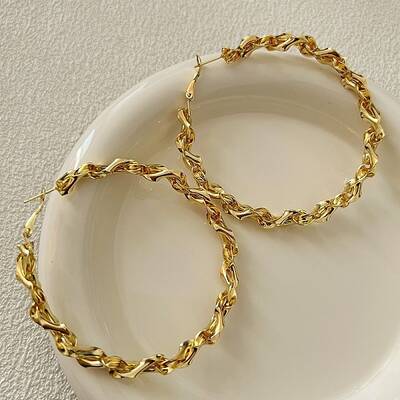 Retro Brass Twisted Hoop Earrings for Women