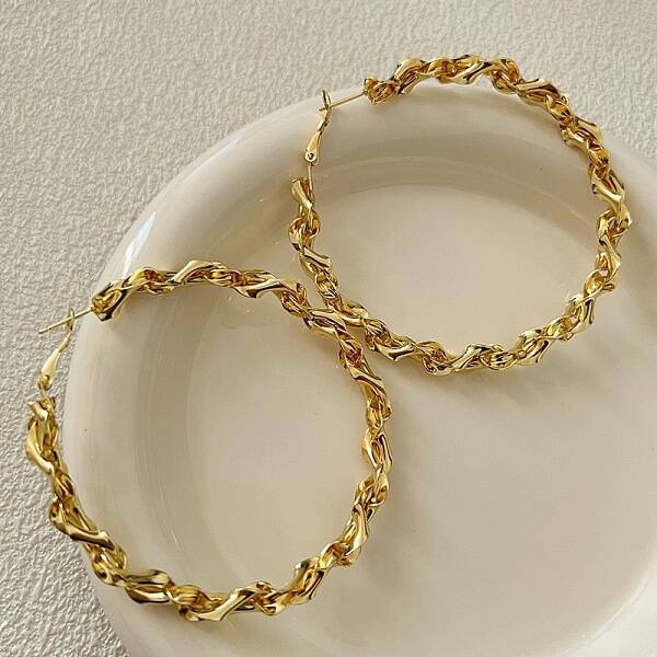 Retro Brass Twisted Hoop Earrings for Women