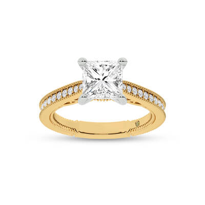Oslo Vintage Inspired Hidden Accent Princess Cut Lab Grown Diamond Engagement Ring | 18K Yellow Gold 2 1/3 CT. TW.