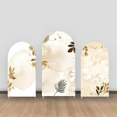 Beige Watercolor Brown Leaves Arch Backdrop Kit - Aperturee