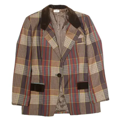 Womens Blazer Jacket Purple Wool 90s Plaid UK 16