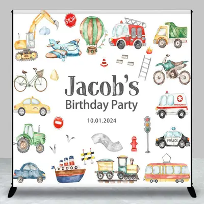 Cute Car Trucks Ship Bird Custom Birthday Backdrop - Aperturee