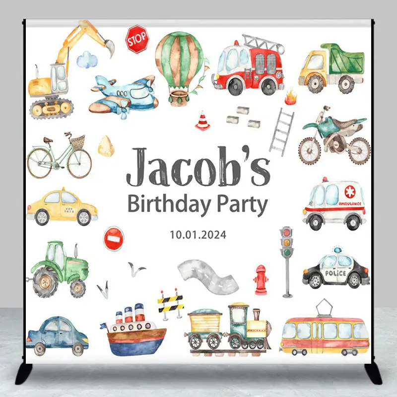 Cute Car Trucks Ship Bird Custom Birthday Backdrop - Aperturee
