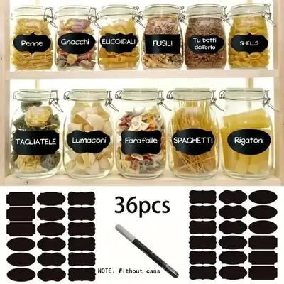 Food Storage Container Label with Pen, 36pcs/set Waterproof Self Adhesive Food Storage Container Label, Kitchen Accessories f...