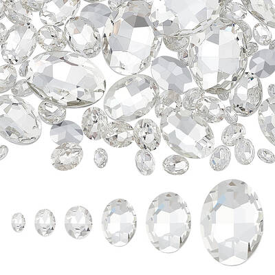 94Pcs 6 Style Pointed Back Glass Rhinestone Cabochons