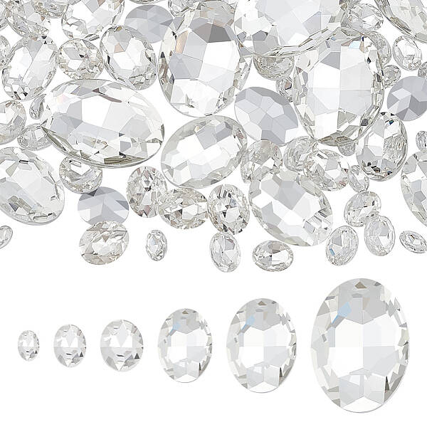 94Pcs 6 Style Pointed Back Glass Rhinestone Cabochons