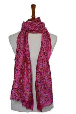 Hand Embroidered kantha silk shawl | Color: Royal red
