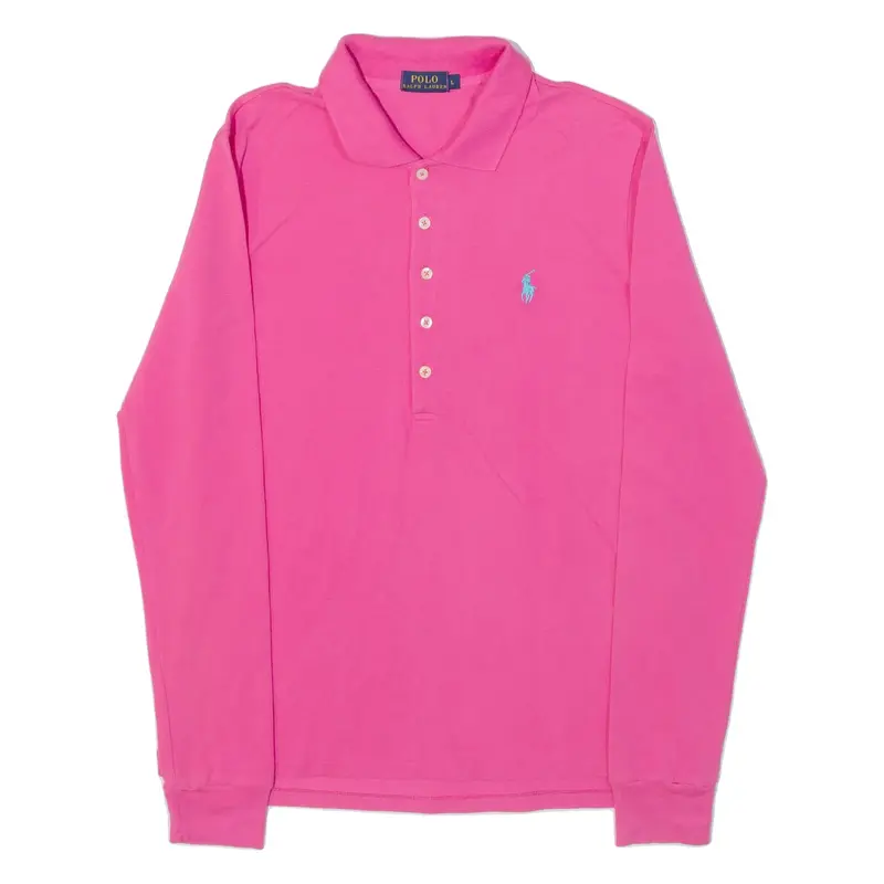 POLO RALPH LAUREN Womens Polo Shirt Pink Long Sleeve L