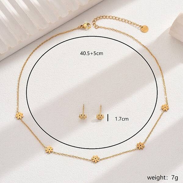 Minimalist Stainless Steel Flower Stud Earrings & Necklaces Set for Women