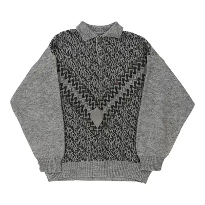 1980's Unbranded Collared Jumper - Large Grey Acrylic Blend