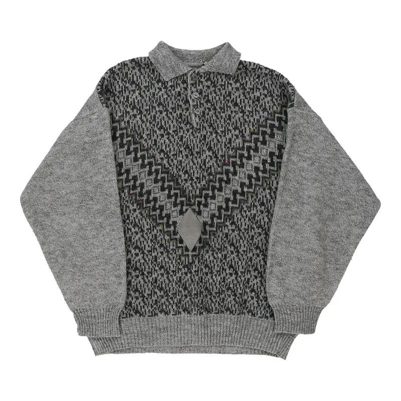 1980's Unbranded Collared Jumper - Large Grey Acrylic Blend
