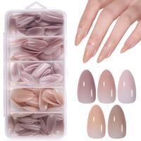Aillsa Mixed 5 Pre-colored Almond Nail Tips Set - 140Pcs Press on Nails 5 Natural Colors 14 Sizes Pre Shaped gelx Tips Full C...