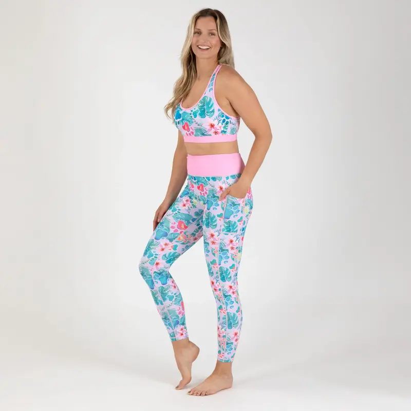 Racerback Sports Bra & Legging Set - Floral Dragonflies - M