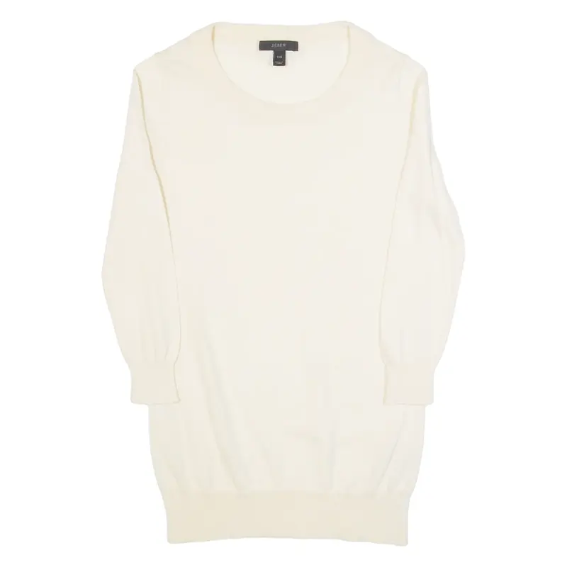 J.CREW Womens Jumper Cream Tight Knit 3/4 Sleeve Wool XXS