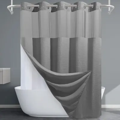 EUTXL Waffle Weave No Hook shower curtain with Snap in Liner for Bathroom,Hotel & Luxury Showercurtain