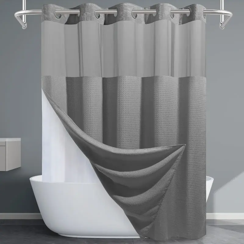 EUTXL Waffle Weave No Hook shower curtain with Snap in Liner for Bathroom,Hotel & Luxury Showercurtain