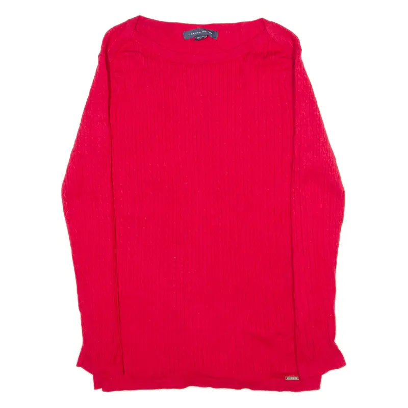 TOMMY HILFIGER Mens Patterned Jumper Red Cable Knit L