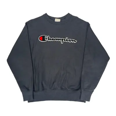 Reverse Weave Champion Spellout Sweatshirt - Medium Grey Cotton Blend