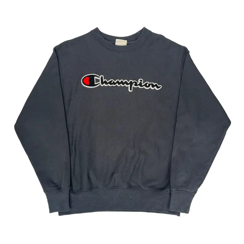 Reverse Weave Champion Spellout Sweatshirt - Medium Grey Cotton Blend