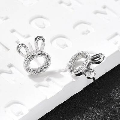 Rabbit Head Brass Micro Pave Cubic Zirconia Ear Studs