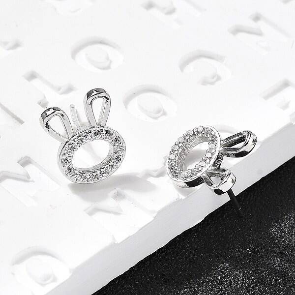 Rabbit Head Brass Micro Pave Cubic Zirconia Ear Studs