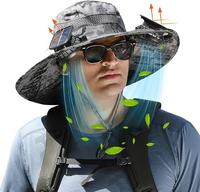 [Super Deals] Nerunsa 2025 Outdoor Wide-brimmed Sun Hat with Solar Fan, Unisex Fishing Solar Fan Hat, Fisherman's Hat with Bu...