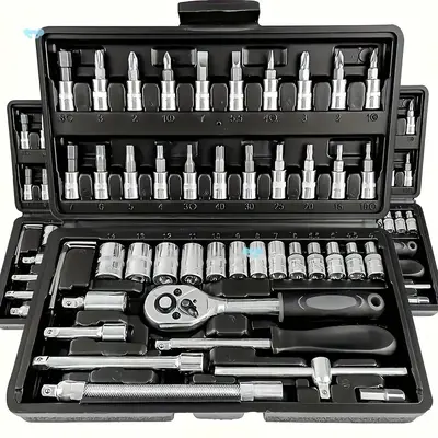 46 Pieces 1/4 inch Drive Socket Ratchet Wrench Set, with Bit Socket Set Metric and Extension Bar for Auto Repairing and House...